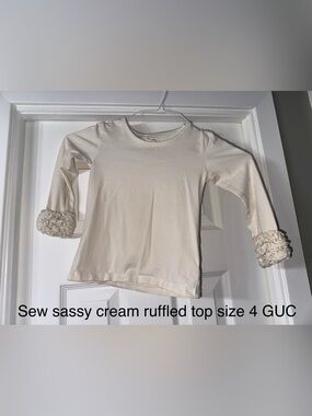 Sew Sassy Kids Cream Long-Sleeve Ruffle-Sleeve Top